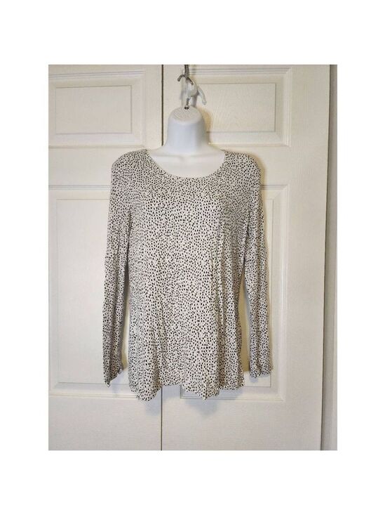 Chico's Tops - Chico's White Gray Black Polka Dot Long Sleeve Shirt Size 0 Medium